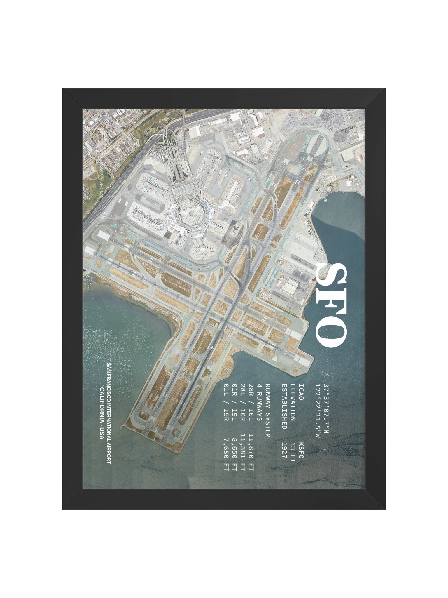 SFO - San Francisco International Airport Framed Aerial Print product image (21)