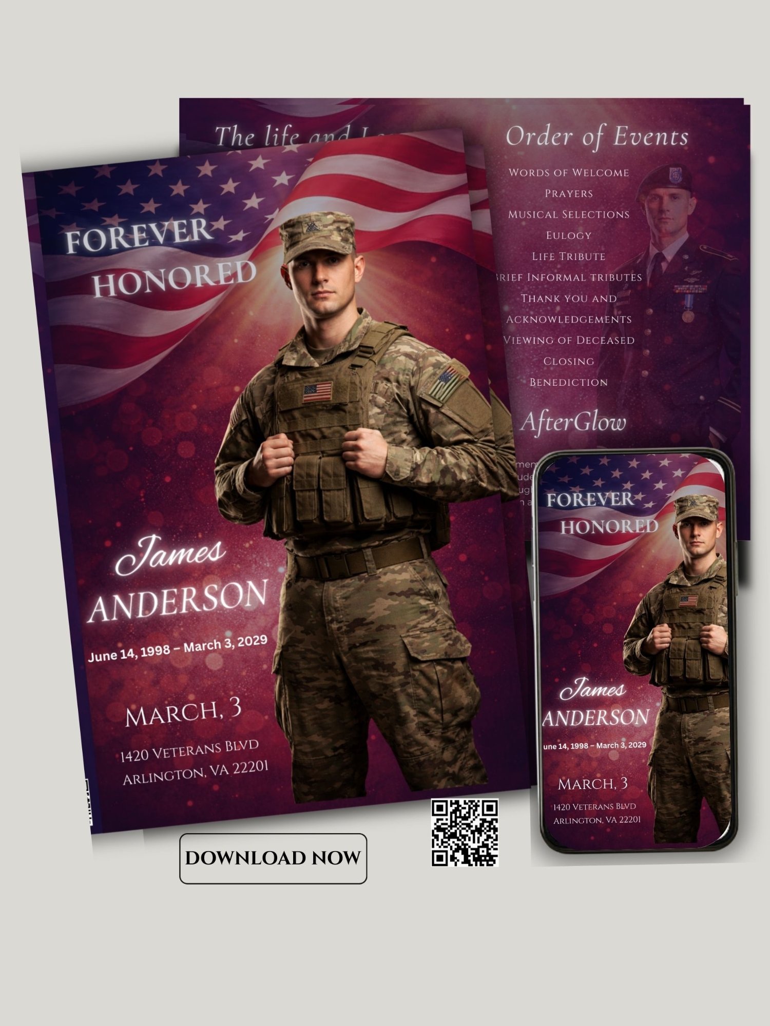 Military & First Responder Funeral Program Editable Canva Template, Patriotic Veteran Obituary Memorial product image (5)