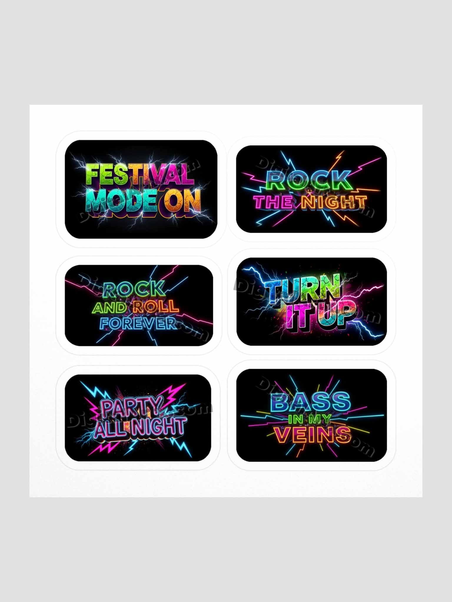 Neon Rock Festival Kiss Cut Black Stickers Set product image (1)