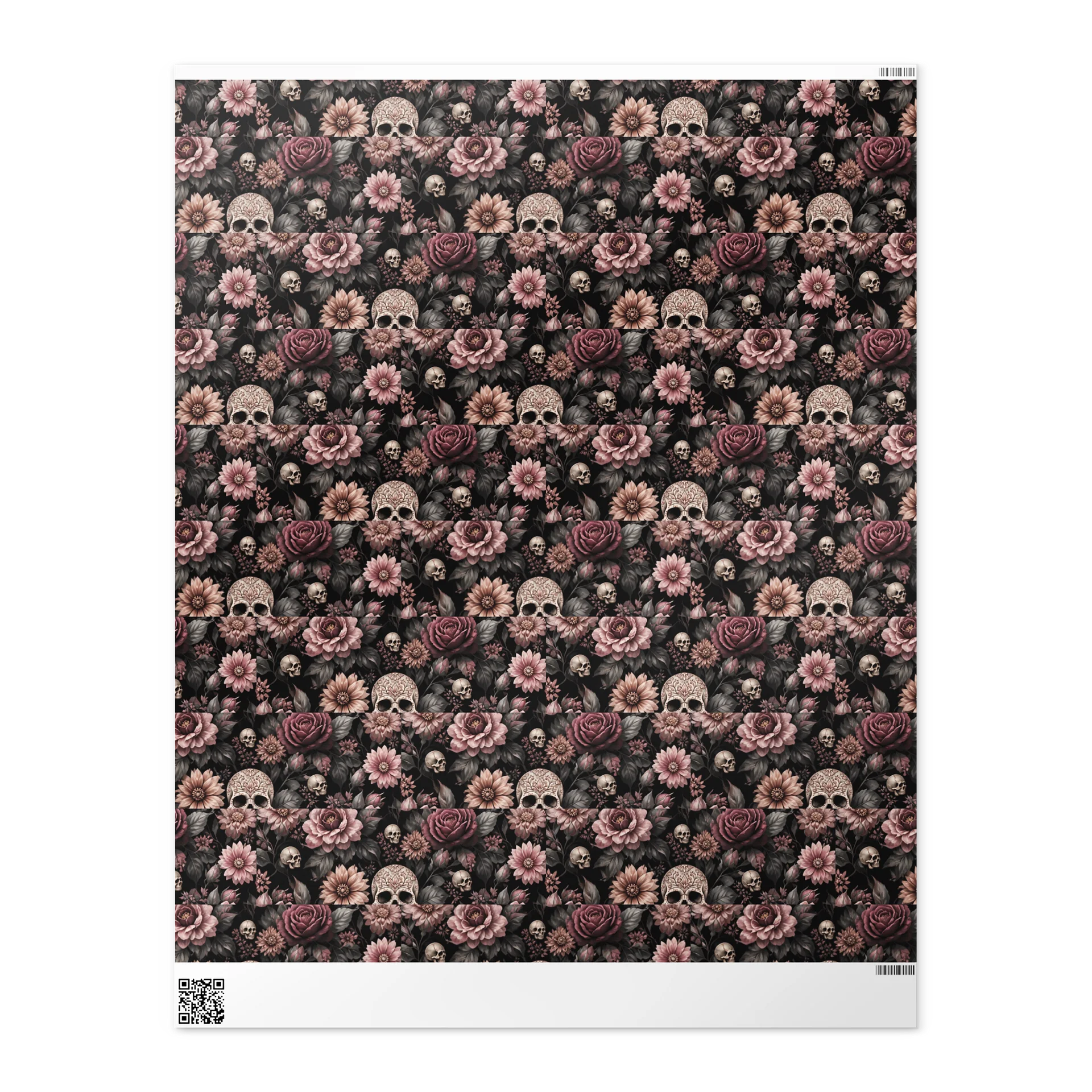 Dusty Rose & Cranberry Roses & Skulls Wrapping Paper product image (2)