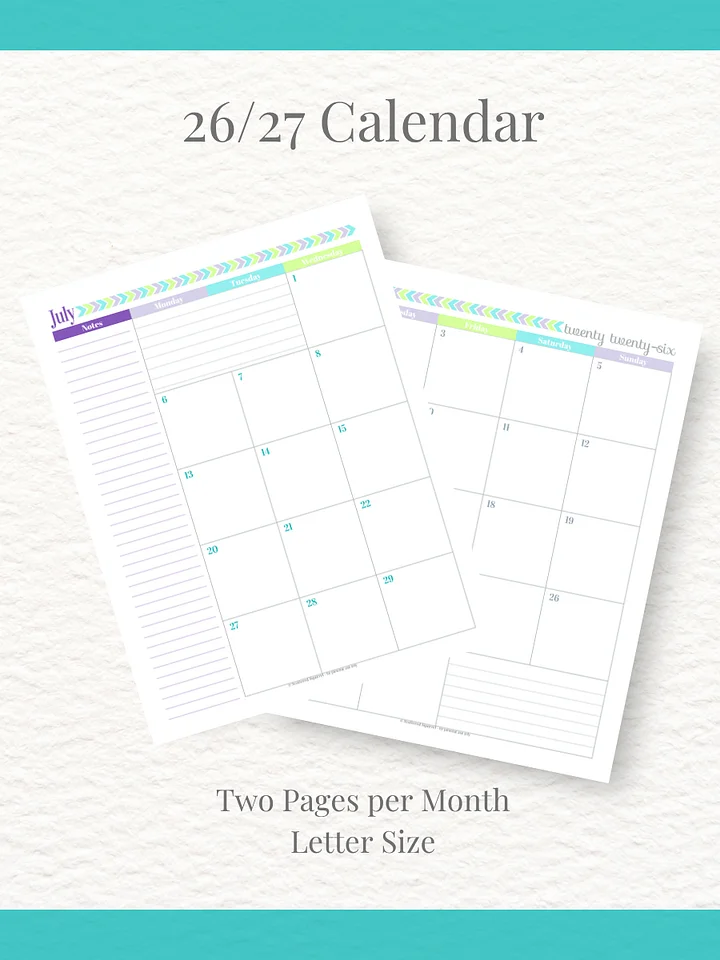 Pretty in Pastel- 26/27 Calendar - 2 Pages per Month - Letter Size product image (1)