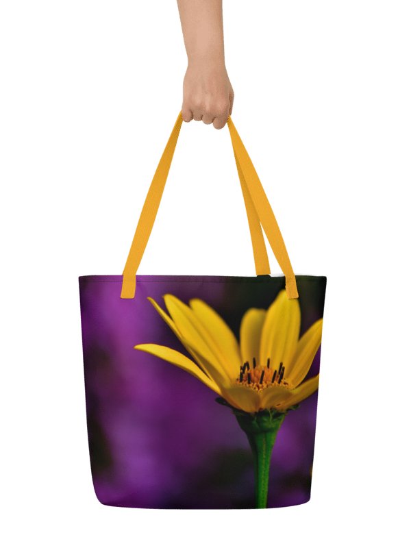 Large tote bag - Bright yellow blossom against a purple background product image (1)