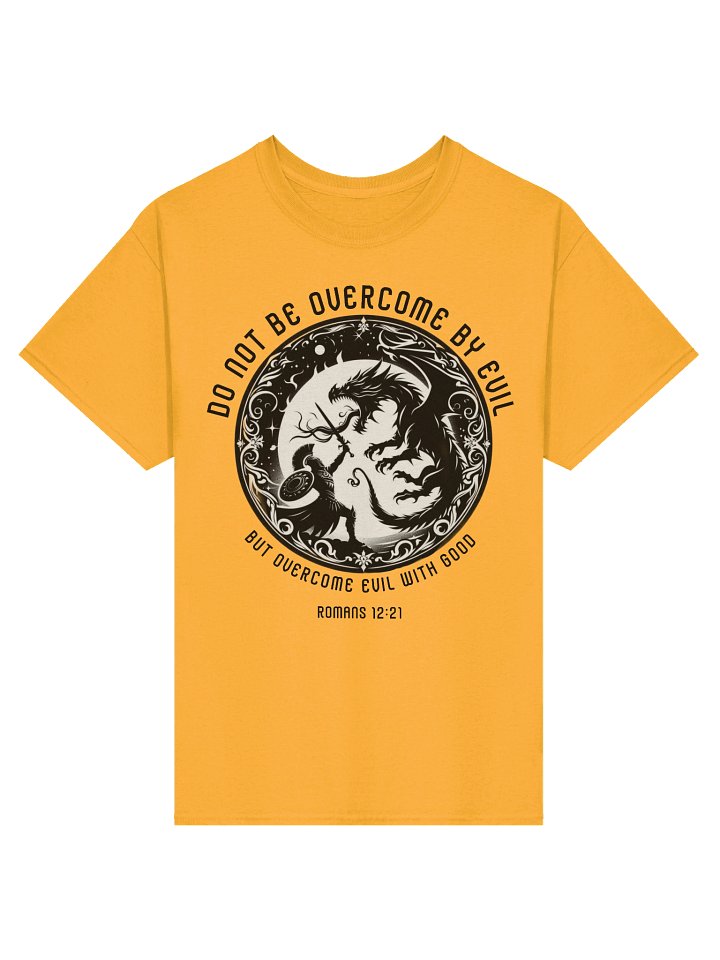 Overcome Evil T-Shirt, Christian Soldier Knight in Armor Battling Dragon Men's Design Tee product image (33)