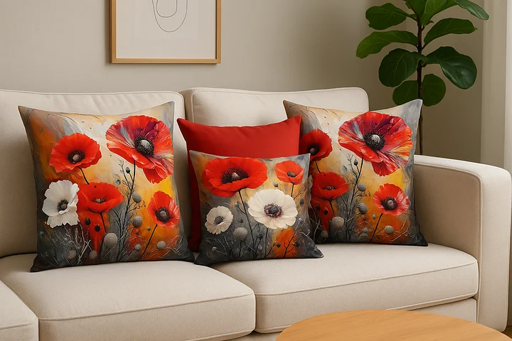 Embers of Bloom – Abstract Red Poppy Cushion Cover product image (1)
