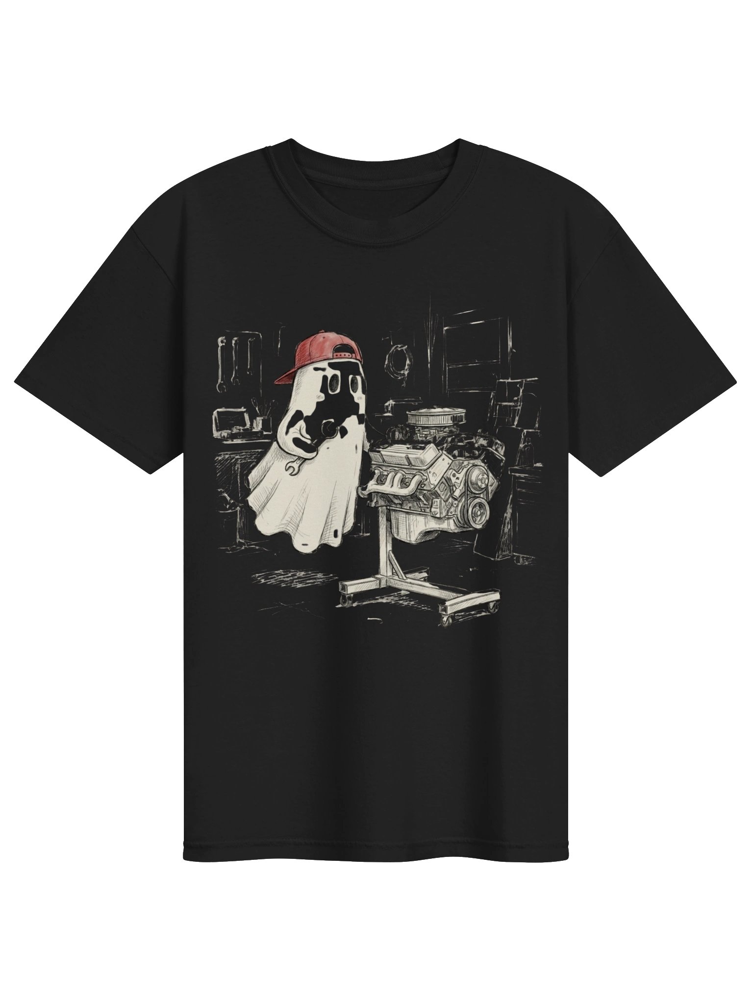 Funny Halloween Ghost Mechanic Wrenching On Engine Auto Shop Premium Tri-Blend T-Shirt Oversized T-Shirt product image (4)