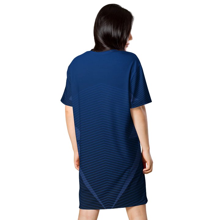 Exclusive Women's Deep Blue T-Shirt Dress with Geometric Wave Pattern - Oversized Fit product image (2)