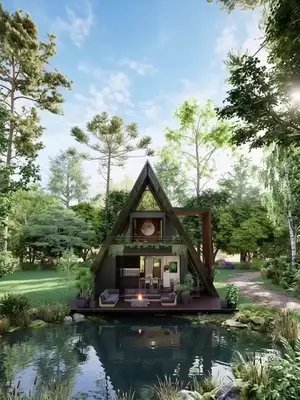 Build this modern A-Frame masterpiece: The Lantern Cabin! Featured for its dramatic ceiling glass, wrap around deck with a cozy firepit, and a unique attached screened porch, this breathtaking home creates absolute unity with nature. From the private dock to the warm, luxurious interior, every detail offers unsurpassed comfort. The best part: You can build it yourself! Ready to make it a reality? Get the complete drawings & plans here: https://vironhomes-shop.fourthwall.com/products/a-frame-house-014-drawings-blueprints-cad-43-pdf-43-3d-model
