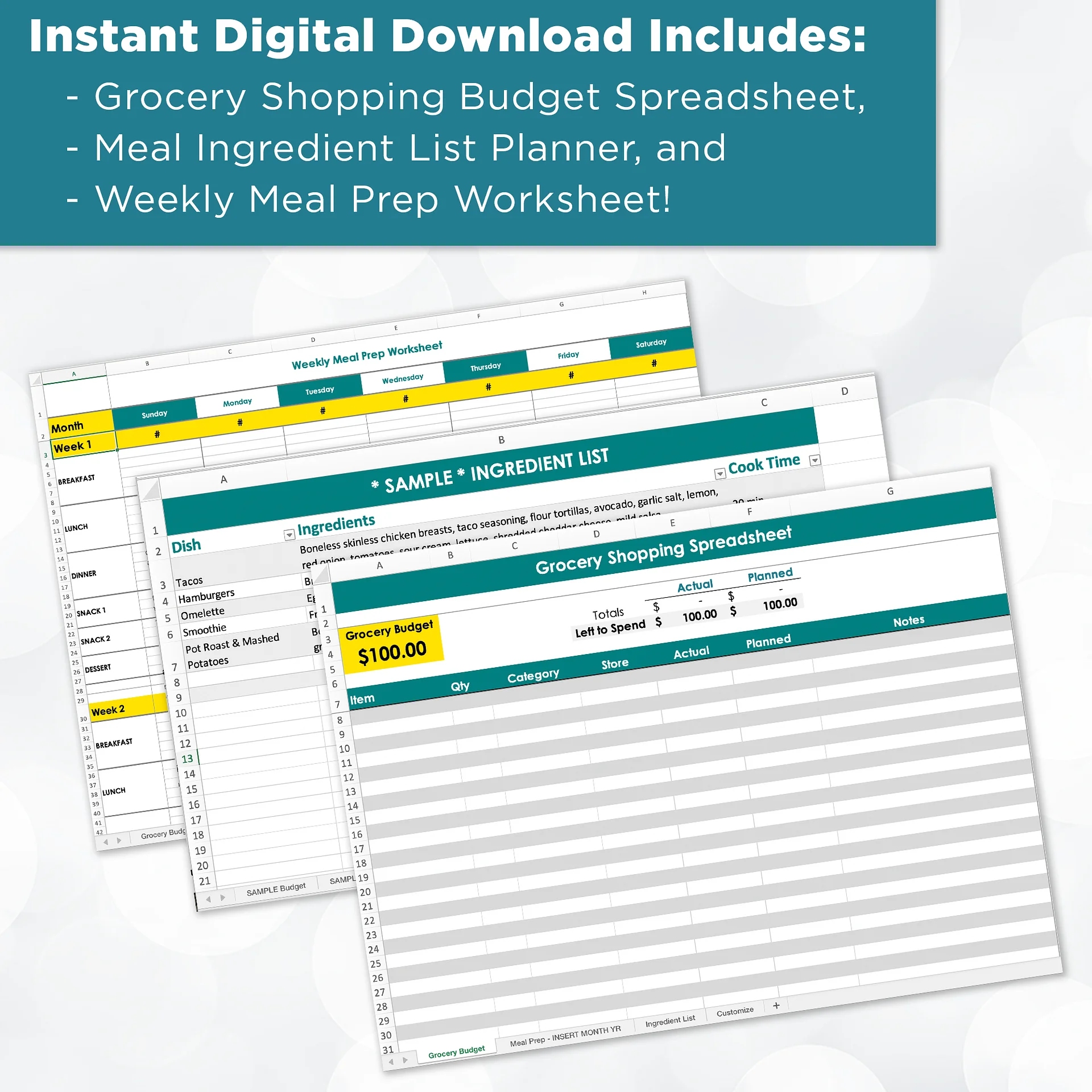 Grocery Budget & Shopping List Excel Spreadsheet Template product image (3)