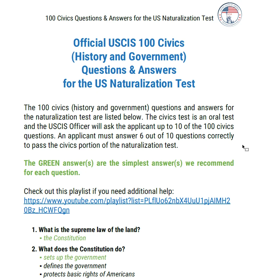 USCIS 官方100 道美國公民入籍歸化試題與答案 中英双语 product image (2)