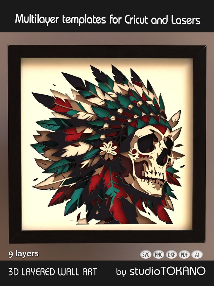 Headdress Skull Multi layered Shadowbox product image (1)