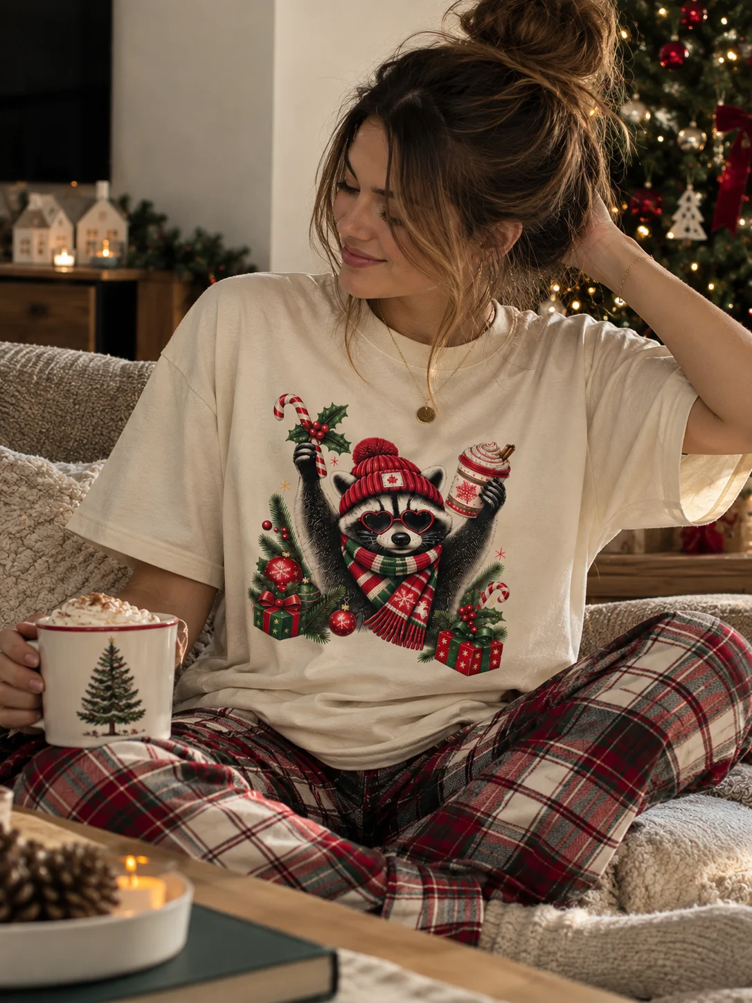 Funny Christmas Raccoon Oversized T-Shirt product image (1)
