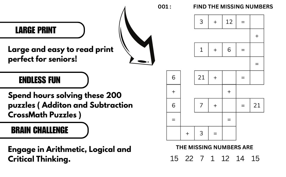 200 Crossmath Puzzles: Addition and Subtraction for Kids (Ages 4-8) | Ebook | Printable PDF product image (3)