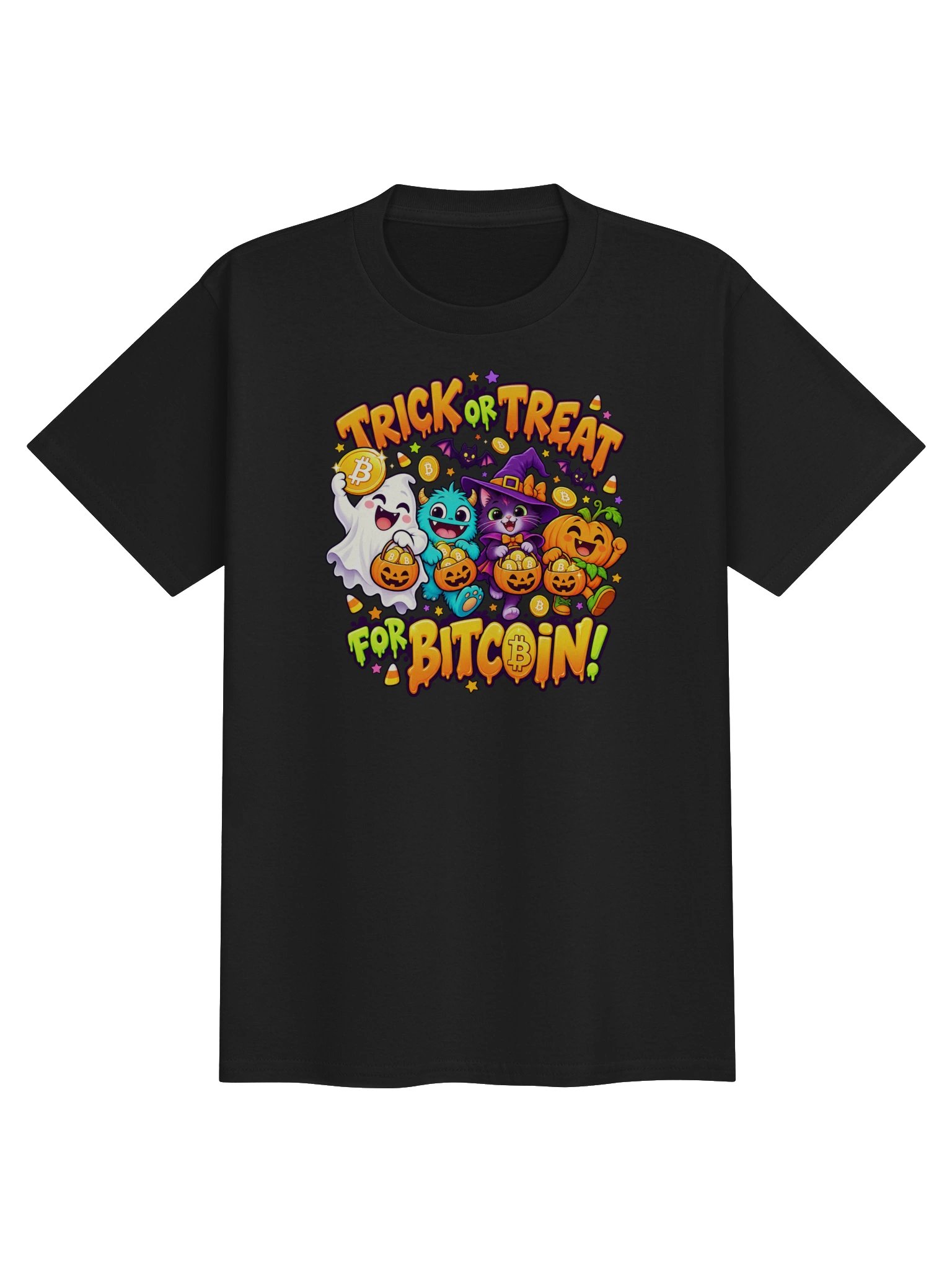 Trick or Treat for Bitcoin — Youth Halloween Tee product image (1)