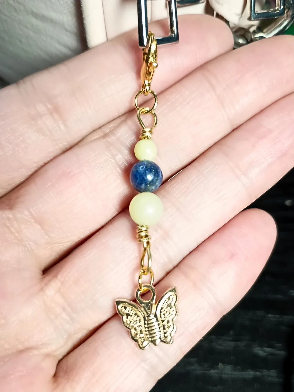 Butterfly Notebook Charm | Handmade, Lapis & Lemon Jade, Gold-Tone | Stitch Marker | Zipper Pull product image (4)