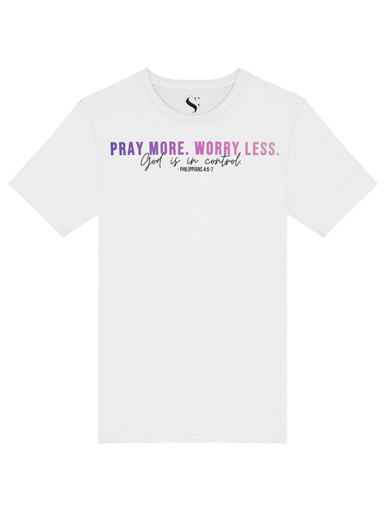Pray More Worry Less 1.0 Unisex Tee - Pink Gradient Text product image (6)