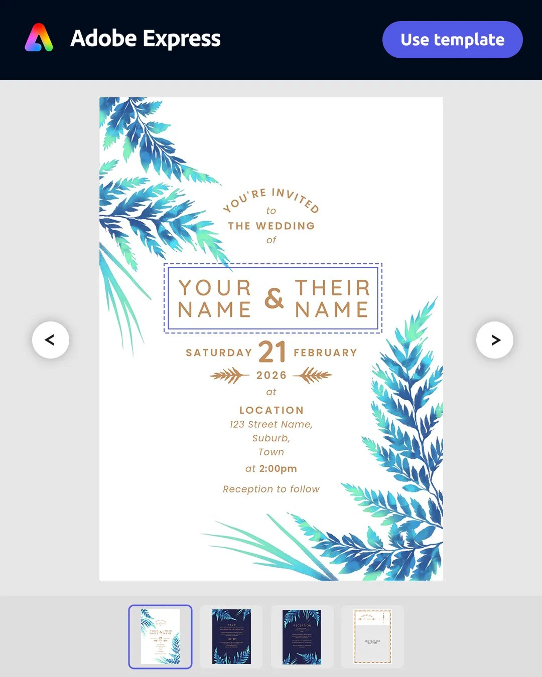 Watercolour Ferns Wedding Invitation Suite - Blue product image (7)