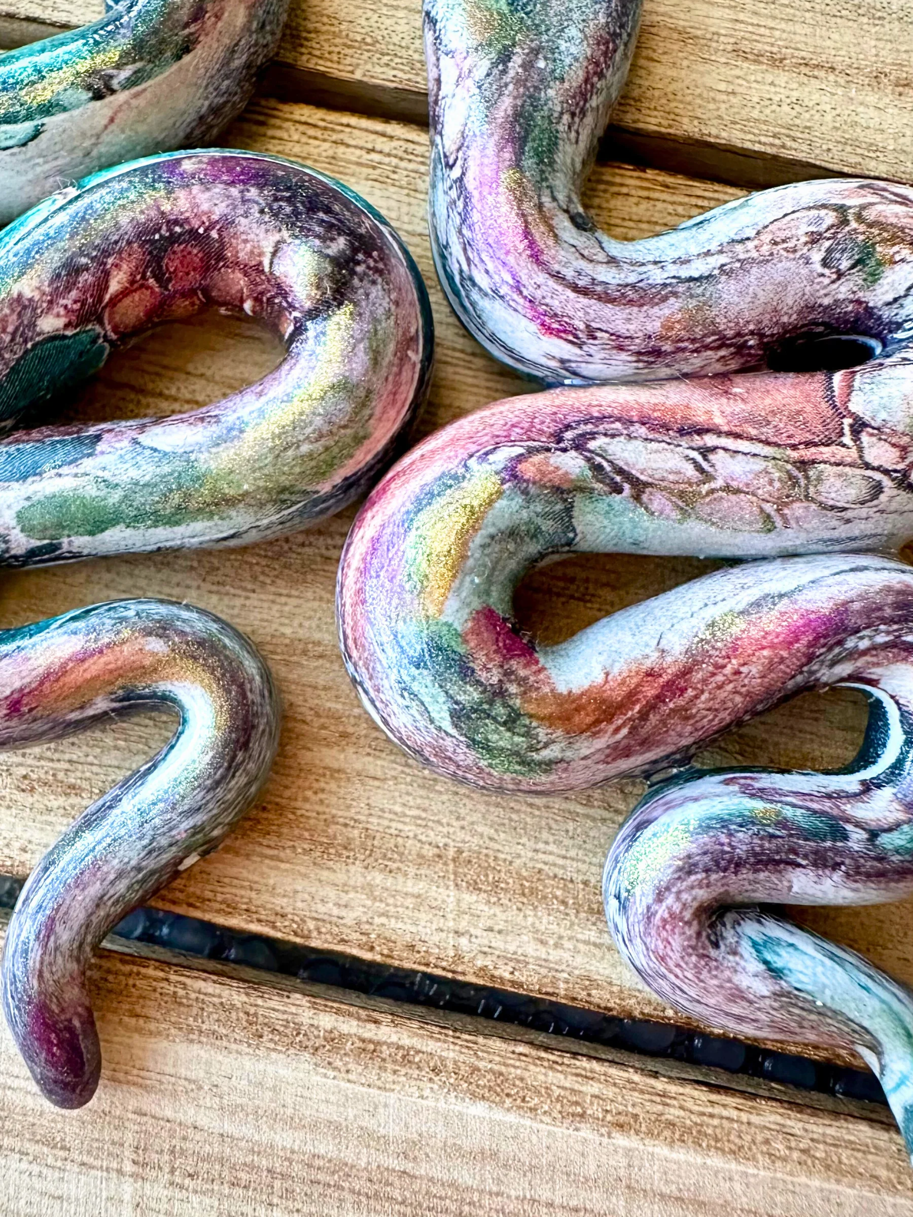 Galaxy Serpent Statement Earrings – Iridescent Blue Handmade Clay Dangles product image (3)