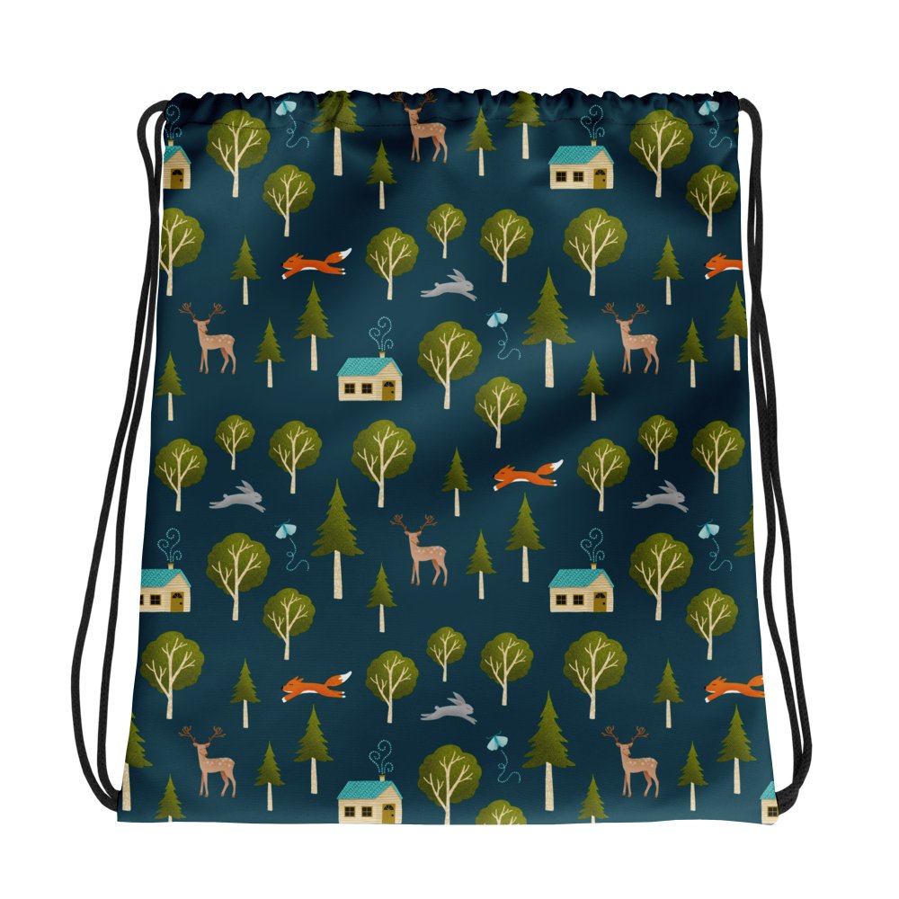 Cozy Cabin and Forest Animals Drawstring Bag product image (1)