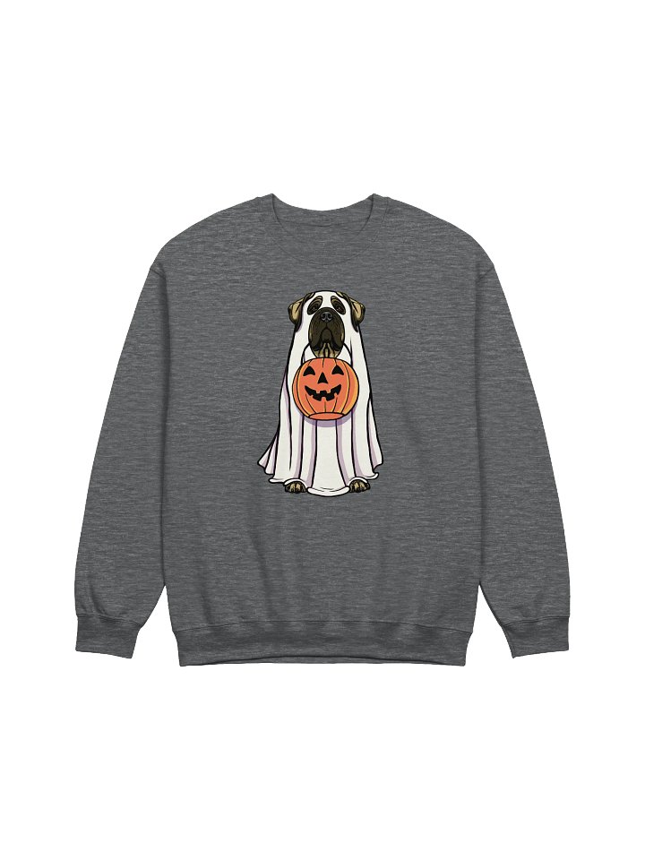 Funny Halloween English Mastiff Sweatshirt | Funny English Mastiff Wearing a Ghost Costume and Holding a Pumpkin Basket product image (1)