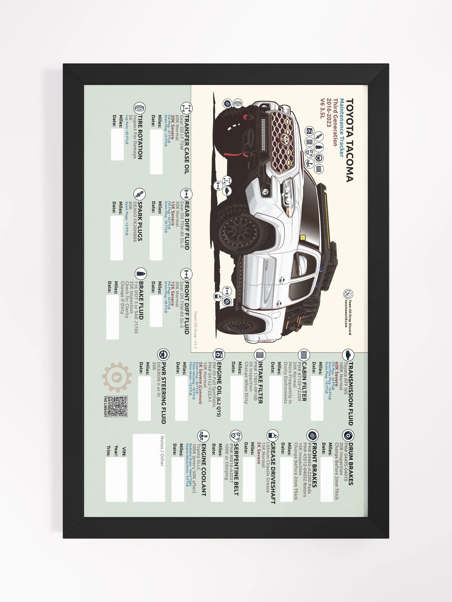 3RD GEN MAINTENANCE TRACKER V1.1 - White (Framed) product image (2)