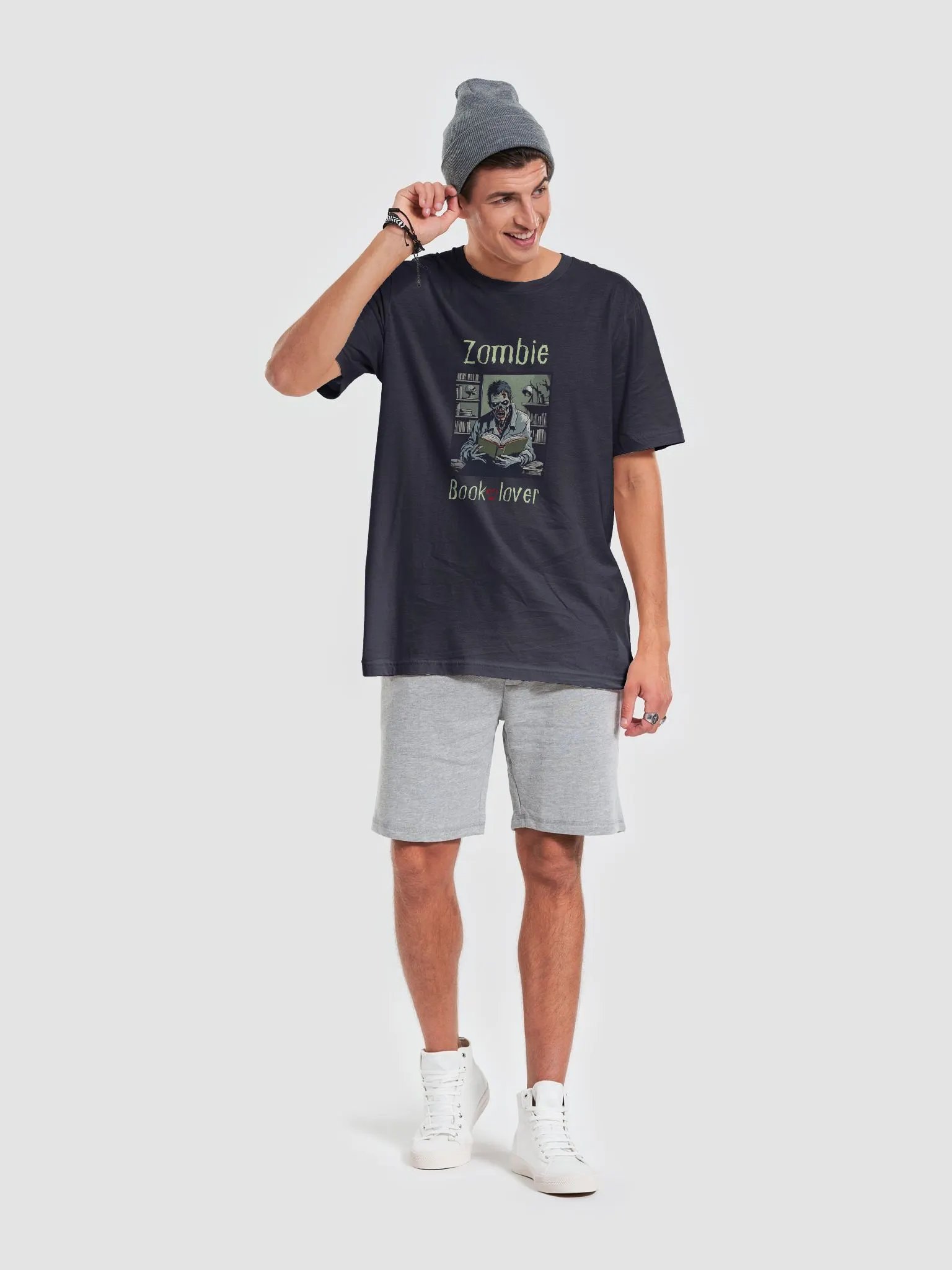 Zombie Book Lover Navy T-shirt product image (6)