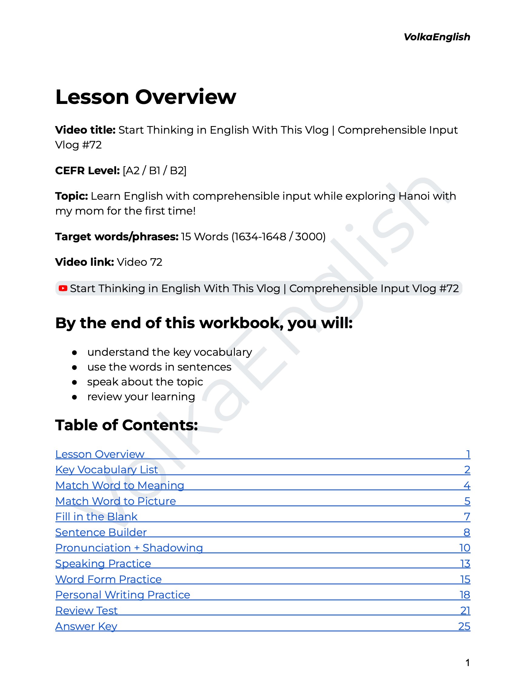Start Thinking in English With This Vlog | Comprehensible Input Vlog #72 - Video 72 Study Pack product image (2)