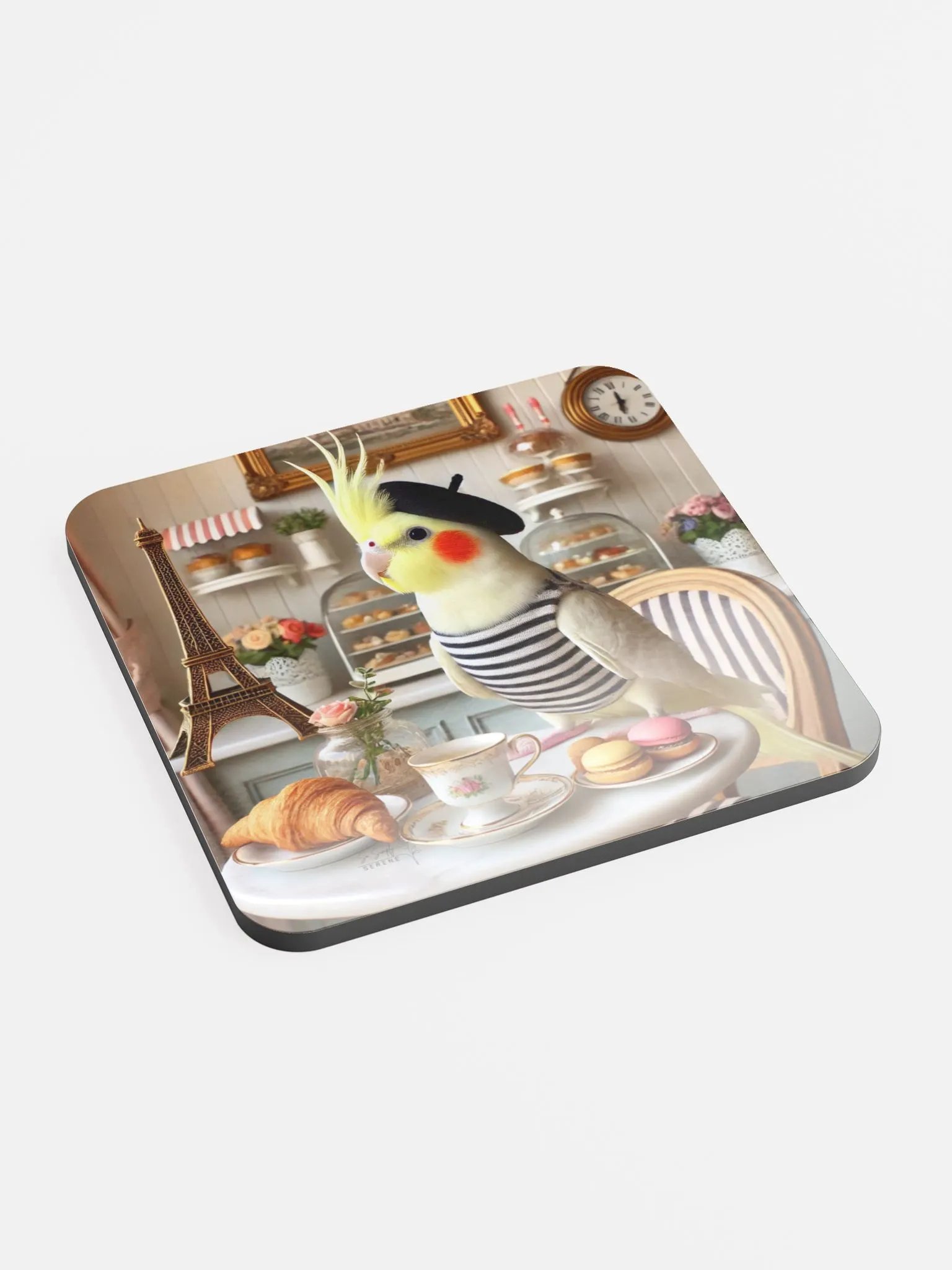 Perch & Sip – Glossed Cork Coaster with Parakeet Art 4 product image (2)