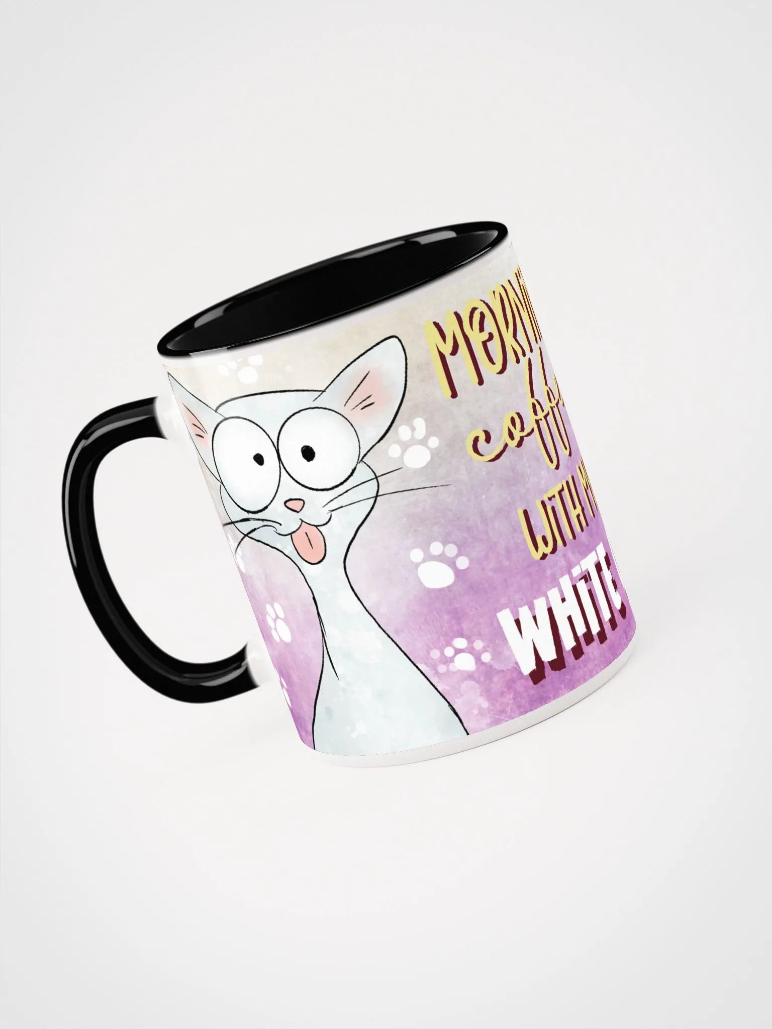 Morning Coffee With My White Cat Accent Mug product image (3)