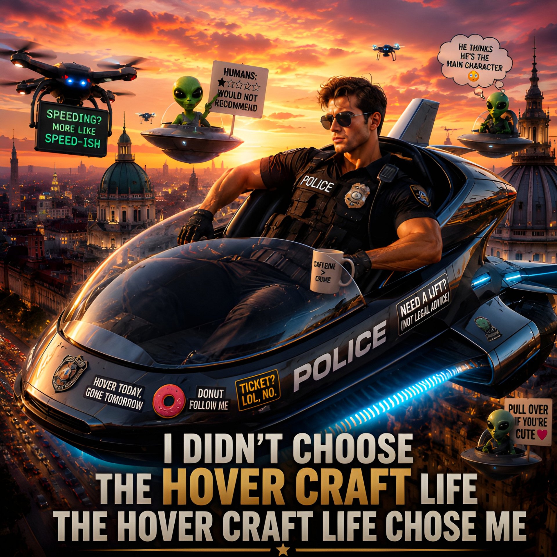 Hover Craft Police Digital Download Funny Alien Cop Sci Fi Wall Art $5.99 product image (2)