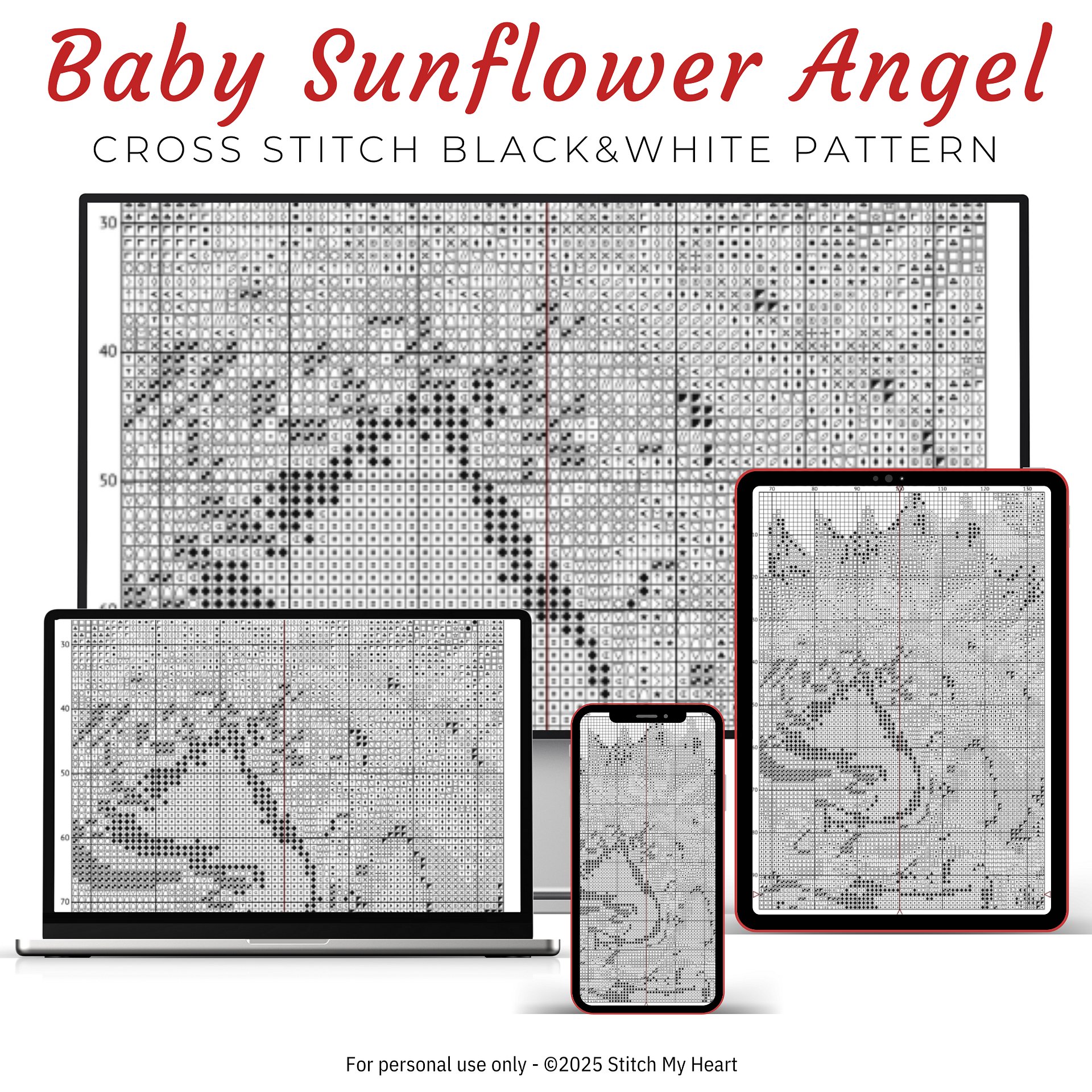 Baby Sunflower Angel Cross Stitch Pattern product image (4)