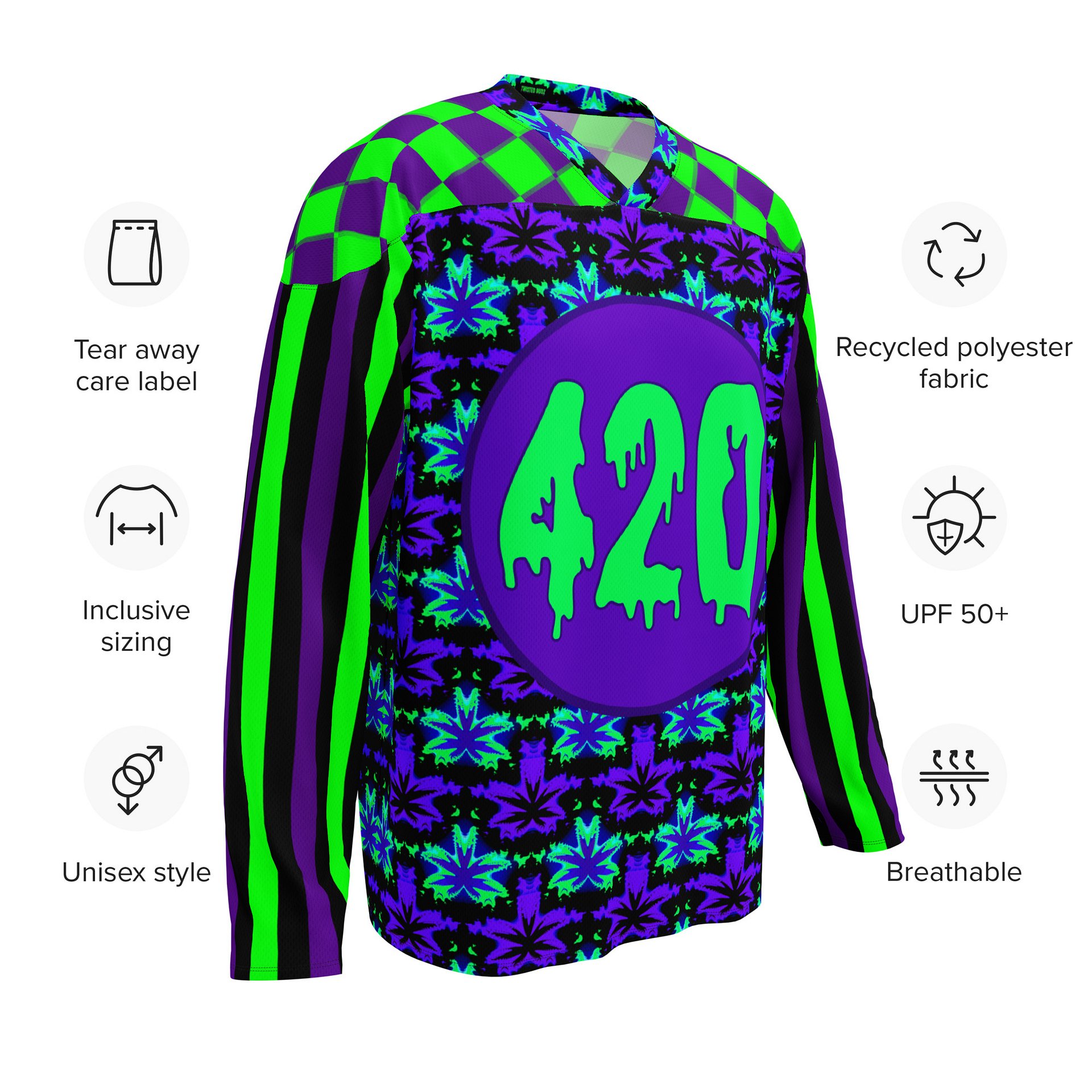 420 Festival Hockey Jersey, Stoner Rave Circus Stripes Shirt, Twisted Clown Cannabis Clothes, Neon 90s Trippy Checker Top, Odd Weed EDM Wear product image (9)