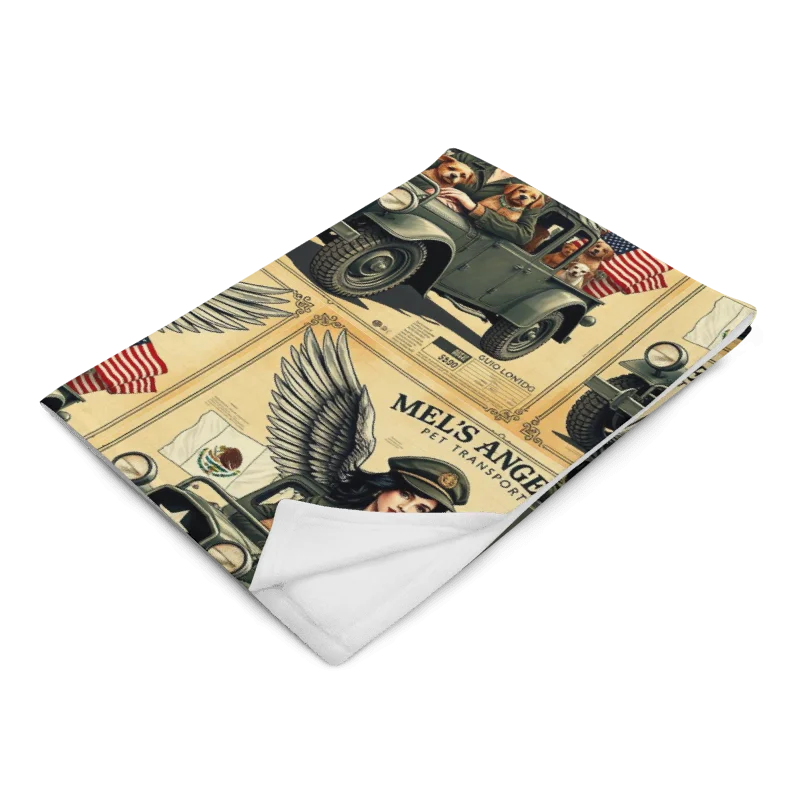 Mel’s Angels Vintage Military Jeep Dog Lover Throw Blanket – Adventure Travel Pet Art, Mexico US Design, Cozy Dog Gift product image (7)