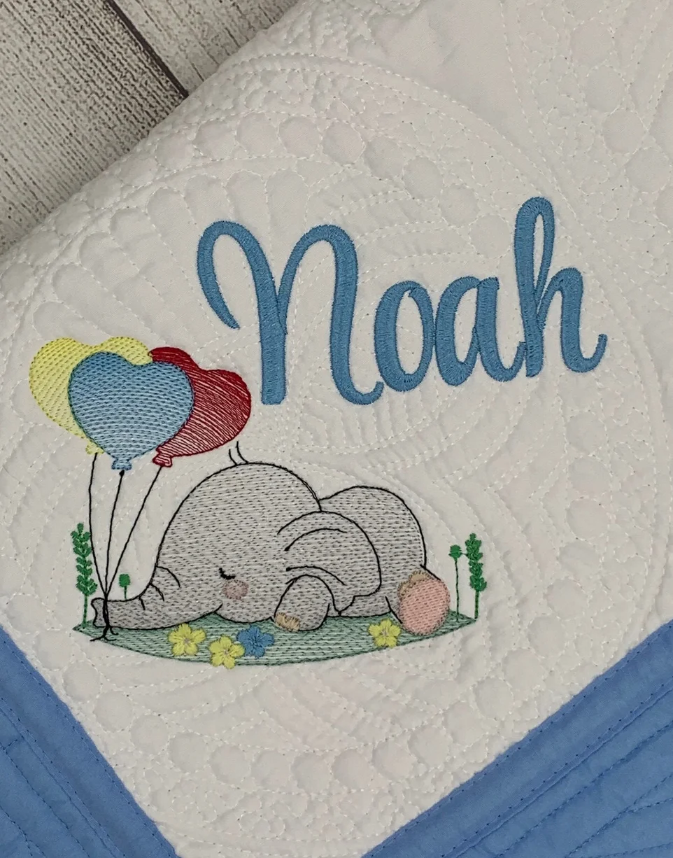 Personalized Elephant with Balloons Heirloom Baby Quilted Blanket product image (1)