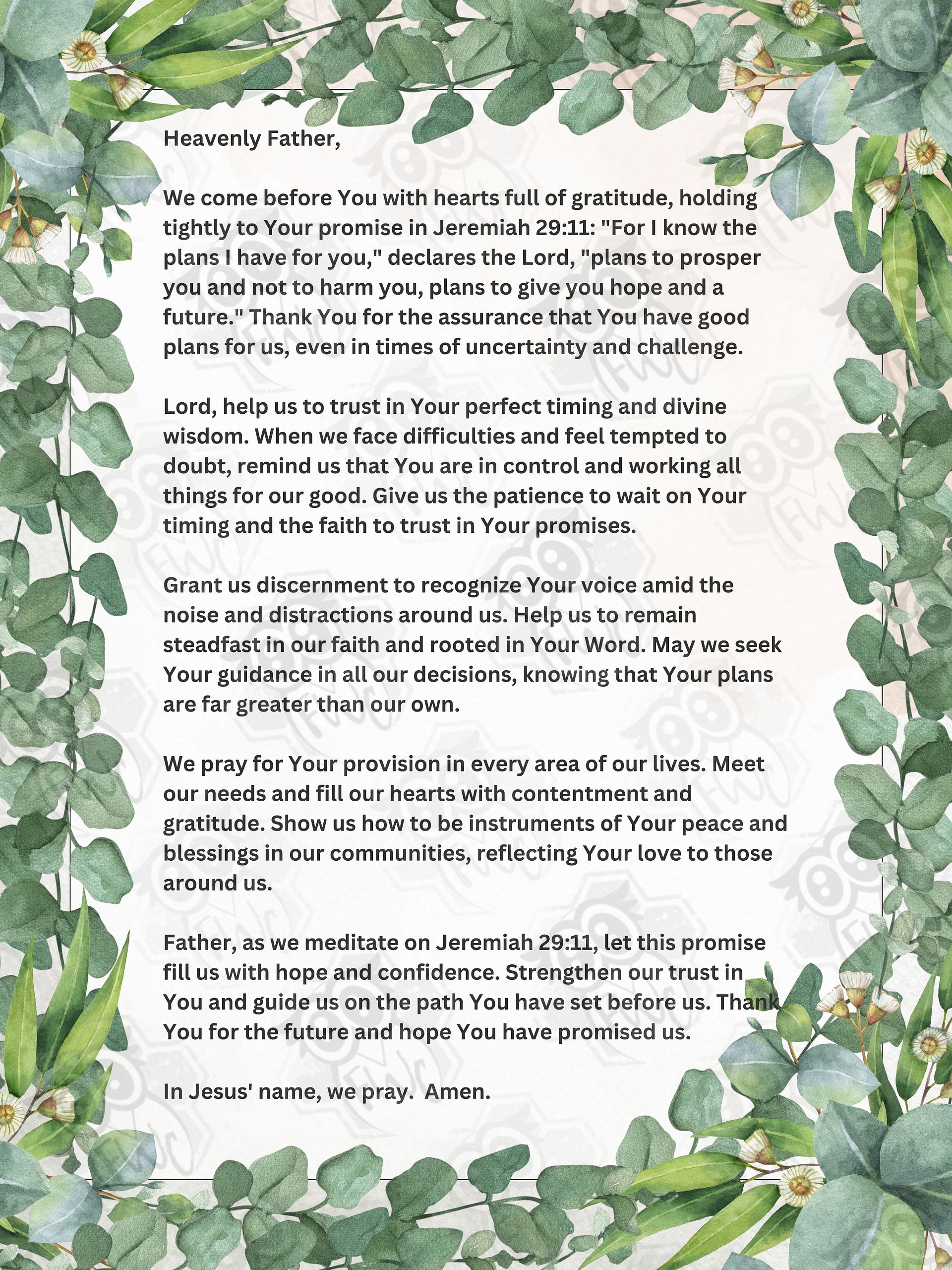 Jeremiah 29:11 Prayer FREE Printable product image (1)