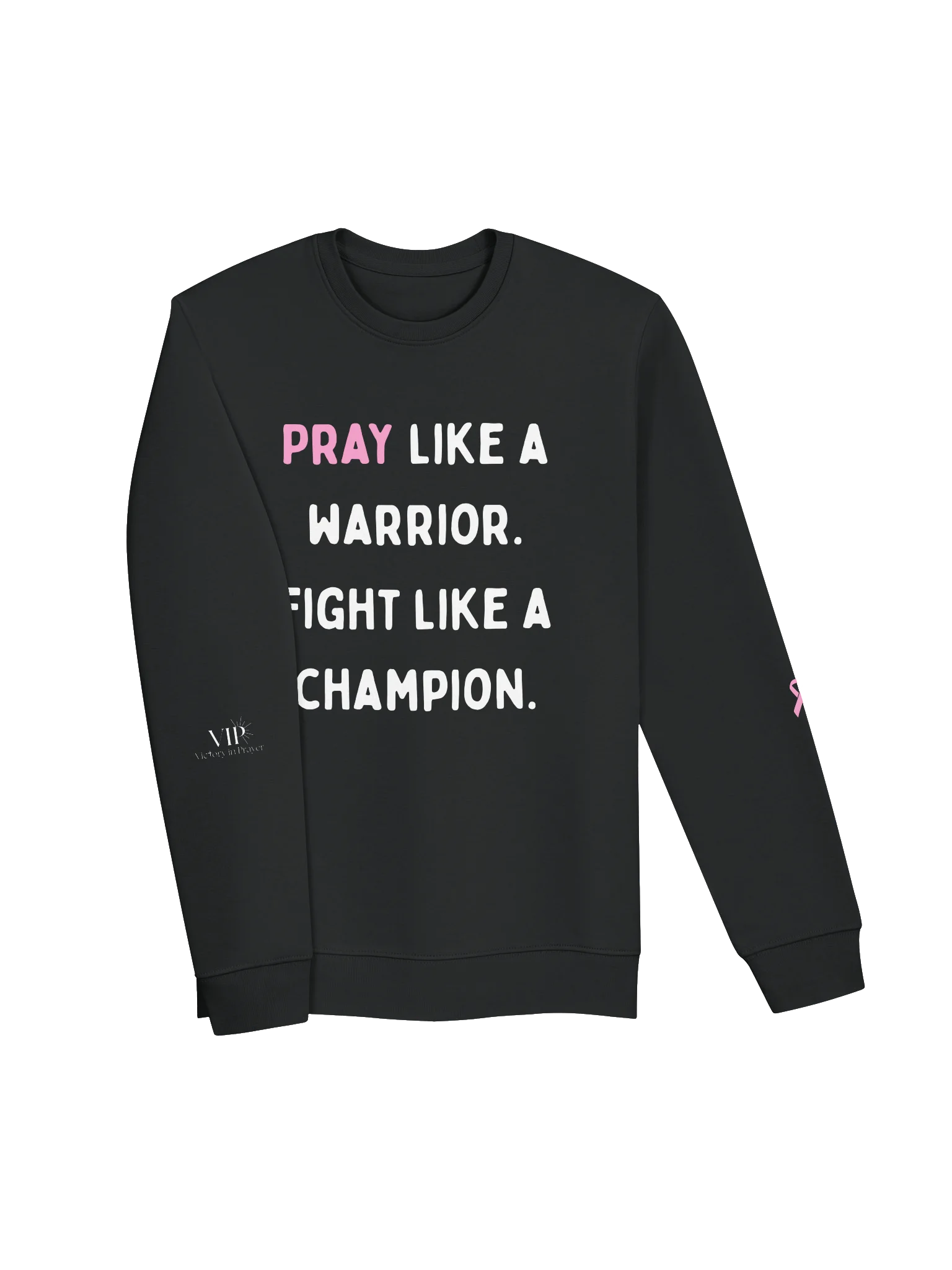 VIP "Pray Like a Warrior, Fight Like a Champion" Breast Cancer Awareness Unisex Crewneck product image (3)