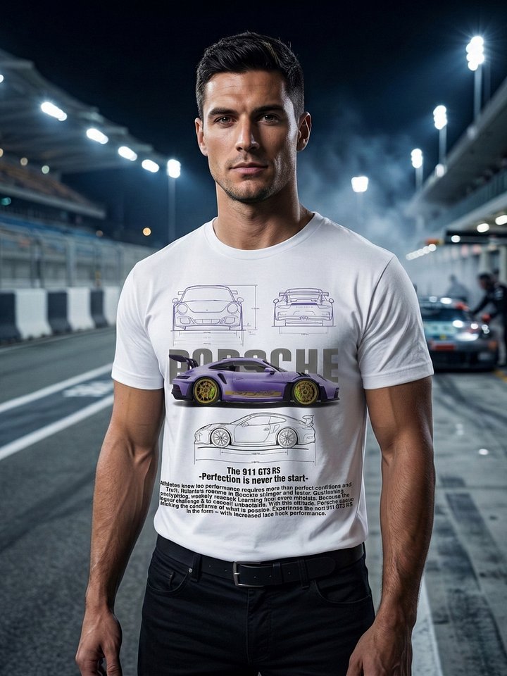 Porsche 911 GT3 RS Graphic Tee | Lavender Blueprint Schematic | 2026 992 Rennsport Evolution product image (1)