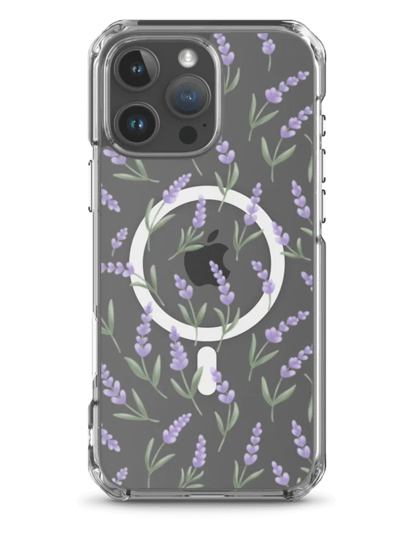 MagSafe clear case for iPhone with lavender pattern. Artistic floral protective cover product image (2)
