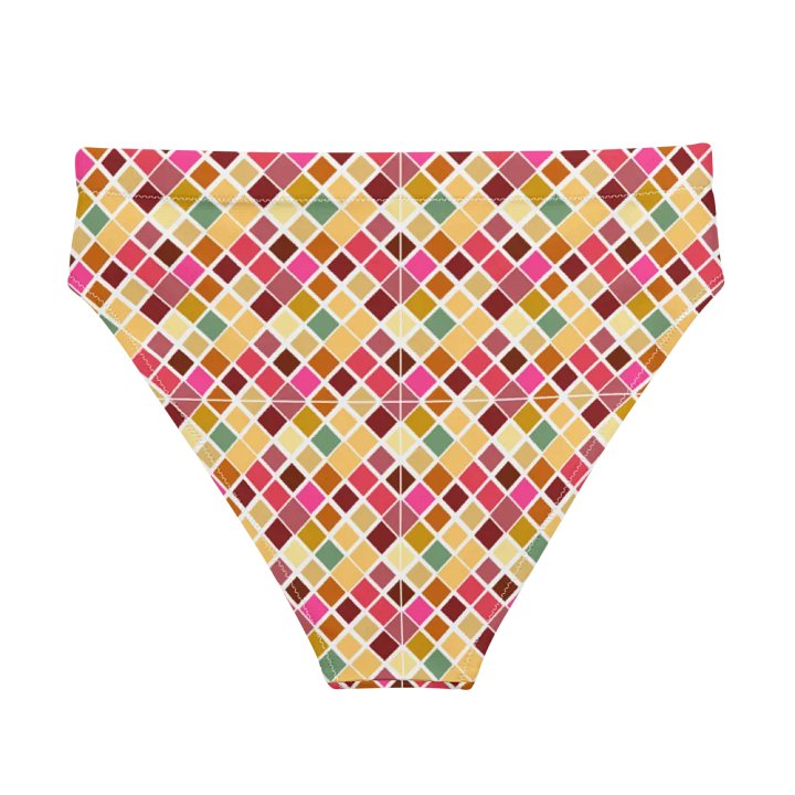 Colorful Square Pattern Design High Waist Bikini Bottom - V5 product image (2)