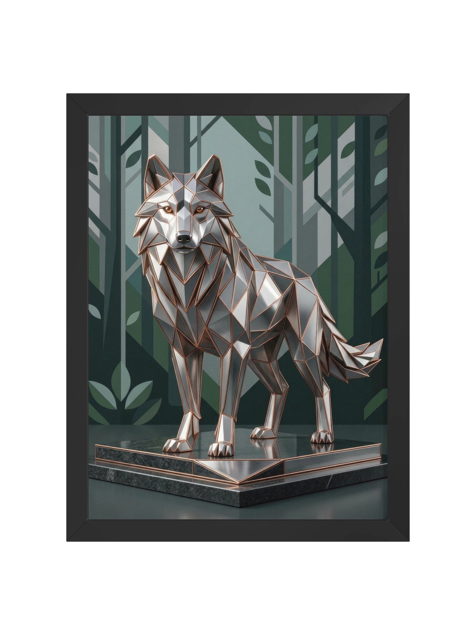 Geometric Metallic Wolf Framed Poster - Neo-Deco Wall Art product image (1)
