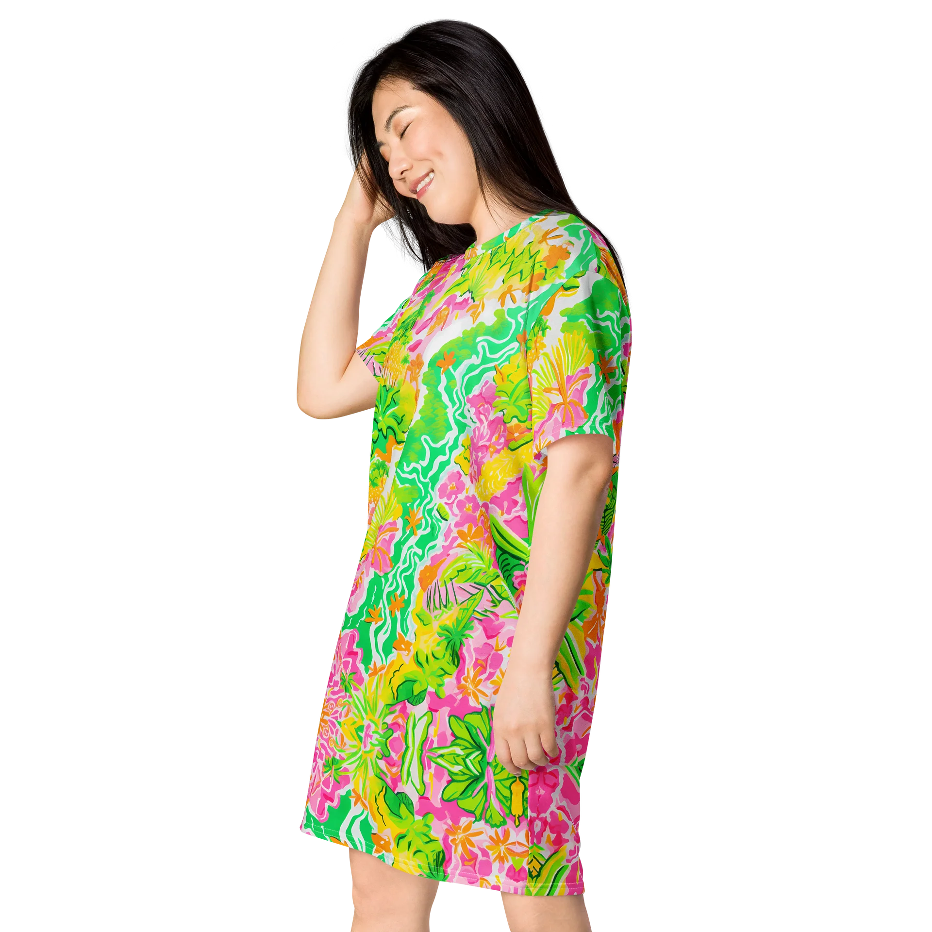 Tropical Garden Print Oversized T-Shirt Dress product image (3)