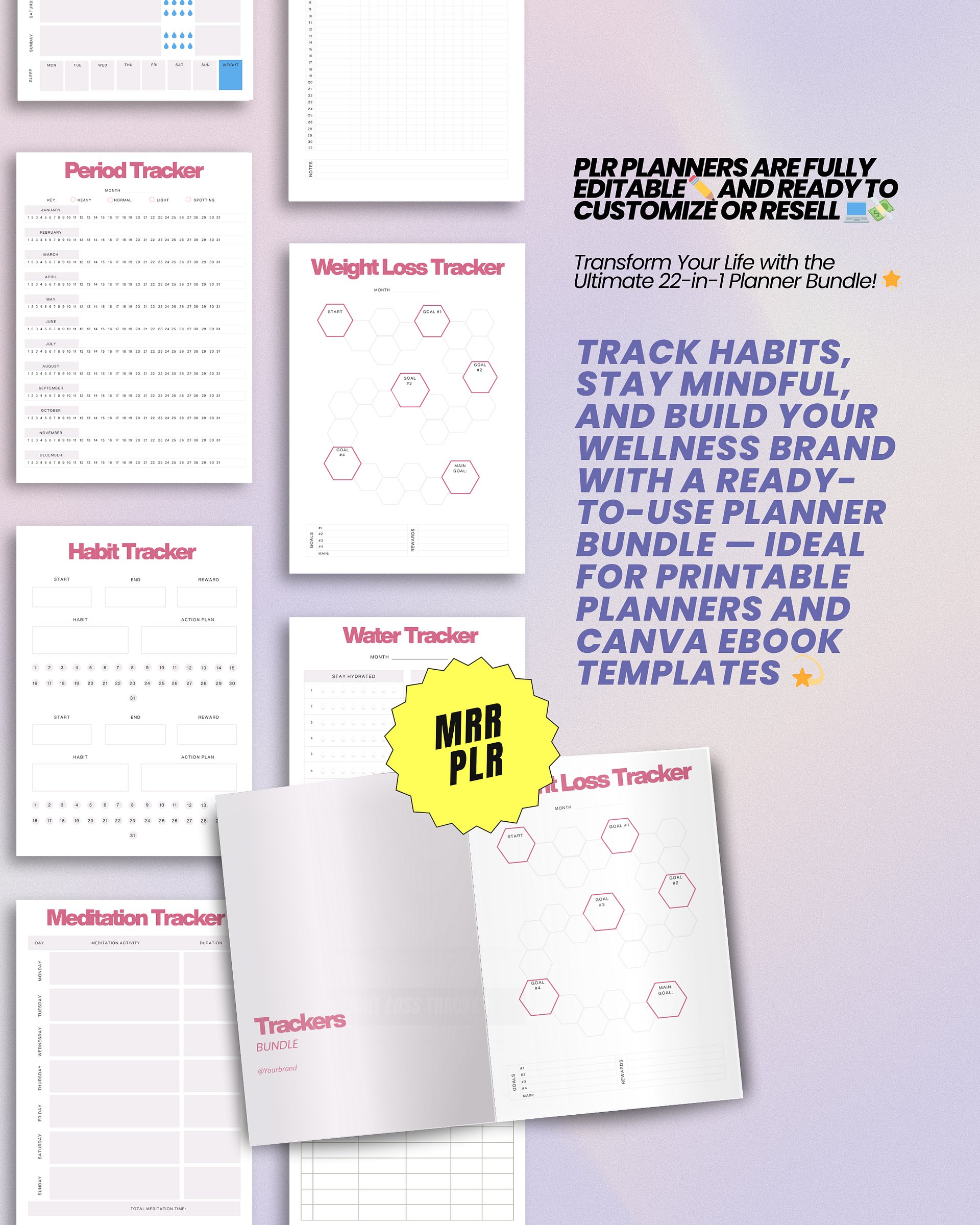 22 Self Care & Wellness Digital Planners Bundle | MRR PLR Bundle product image (3)