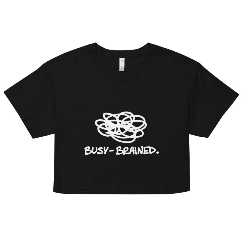 BUSY-BRAINED (white design) printed cotton crop top product image (1)