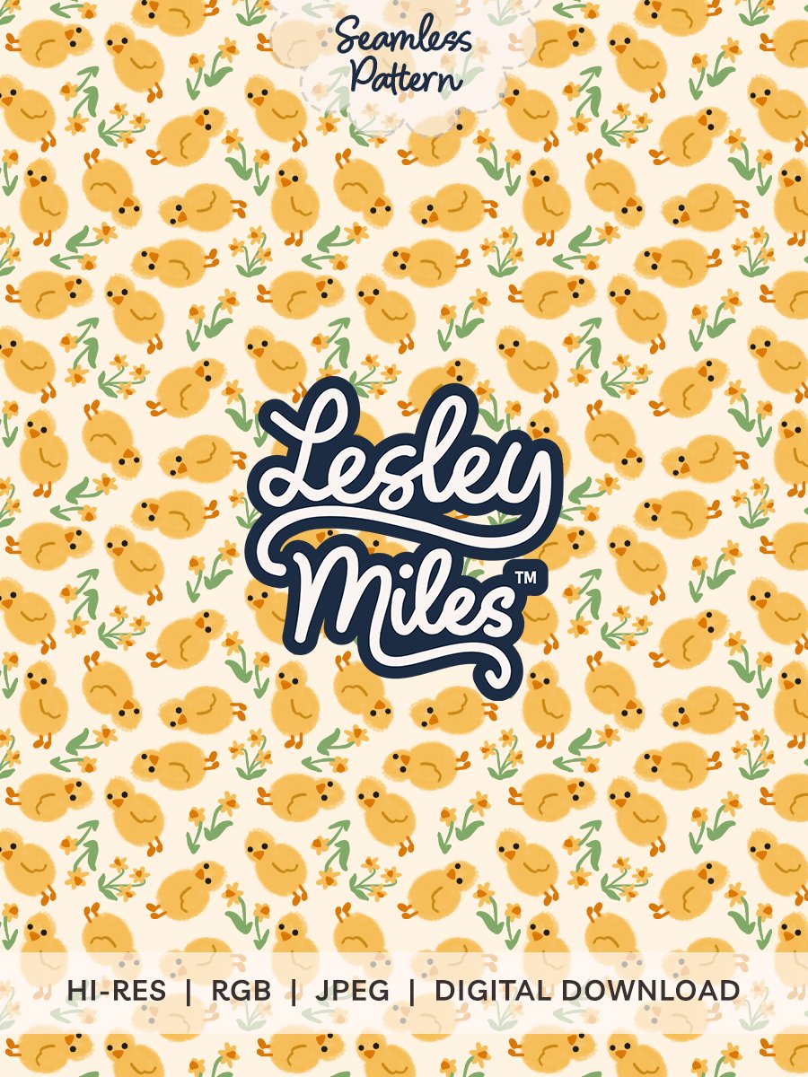Chicks and Daffodils on Cream Seamless Pattern product image (1)