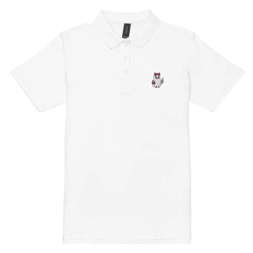 Cute Ghost Embroidered Semi-Fitted Women's Cotton Polo Shirt product image (1)