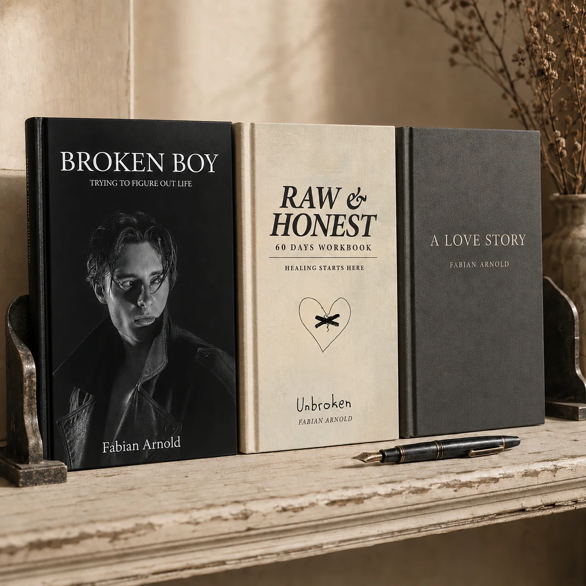 Broken Boy, RAW and Honest, and A Love Story books by Fabian Arnold