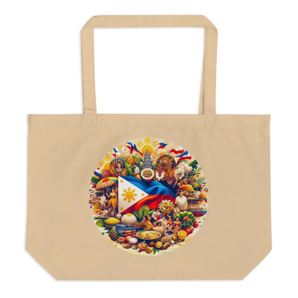 FILIPINO HERITAGE TOTE: VIBRANT PHILIPPINES CULTURE MOSAIC BAG VERSATILE USE (ONE-SIDED), ORGANIC CREAM WIDE TOTE BAG product image (3)