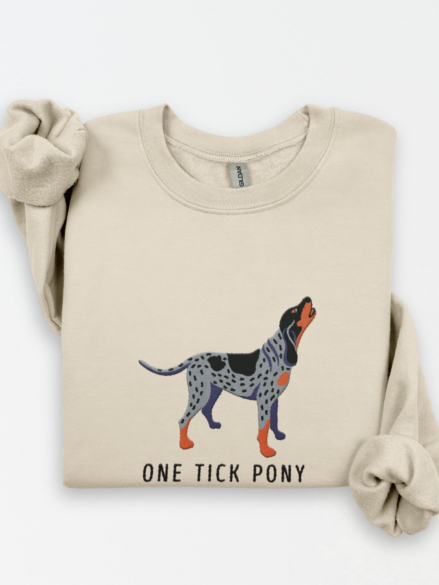 One Tick Pony Sweatshirt (Embroidered) of a Bluetick Coonhound product image (1)