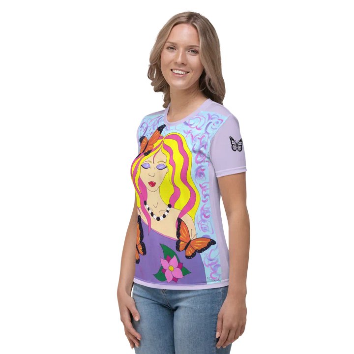 Butterfly spring woman (art by Dina R.) acrylic painting picture - Women's Crew Neck T-Shirt product image (2)