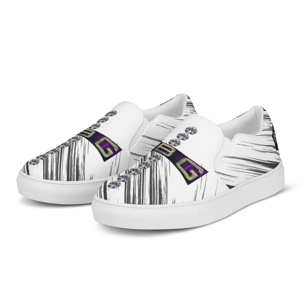 BBG White with Black Swirls Diamond Cross Women's Slip On product image (3)