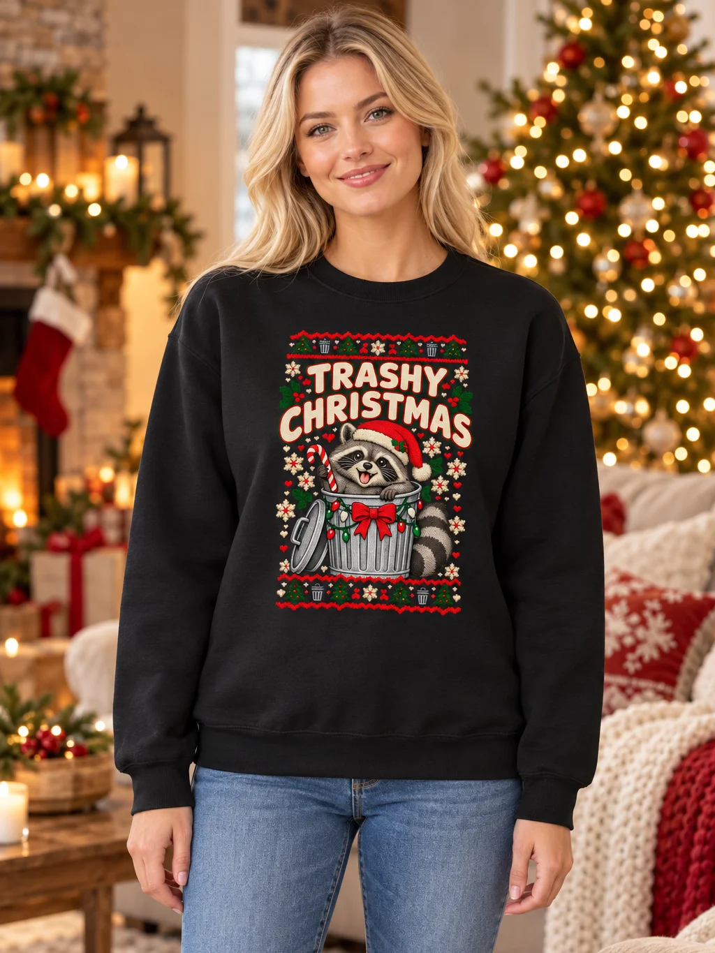 Trashy Christmas Raccoon Ugly Christmas Sweatshirt product image (1)